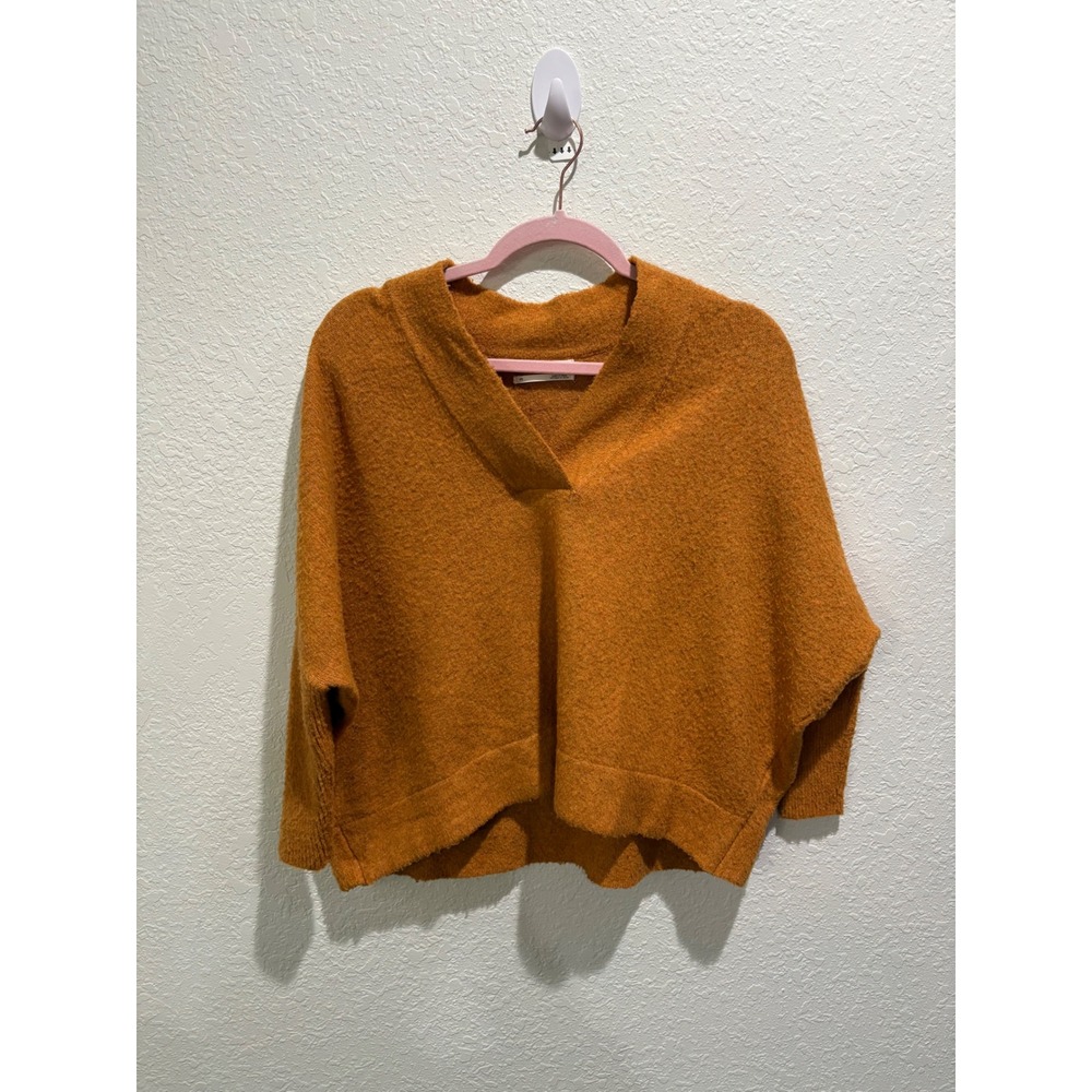Anthropologie Women Sweater Dolman Sleeve Cowl V Neck‎ Marigold XS Cozy Boho